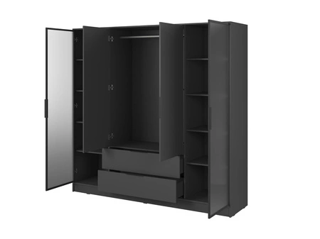 Szafa Corse 206 cm grafitowa nowoczesny design szafy z przeszklonymi frontami i pojemnymi szufladami idealna do sypialni oraz biura