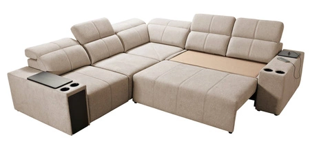 Narożnik z funkcją spania Tesalia III szary popiel lewostronny komfortowy narożnik z przesuwanym oparciem dwa pojemniki na pościel