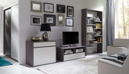 Szafa przesuwna Yugo 206 cm w kolorze popiel / biały połysk nowoczesny oraz funkcjonalny mebel do sypialni lub pokoju młodzieżowego