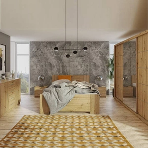 Zestaw mebli do sypialni Rico dąb artisan ponadczasowy design komplet mebli do sypialni pojemna szafa przesuwana z lustrem