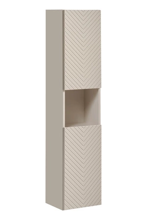 Zestaw mebli łazienkowych Viva beżowy / biały elegancki design subtelna kolorystyka podkreślona frezowaniem w kształcie jodełki