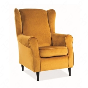 Fotel uszak Baron żółty stylowy i komfortowy nowoczesna tkanina odporna na zaciągnięcia i zadrapania