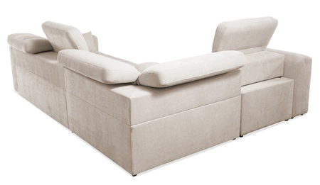 Narożnik z funkcją spania Cetara II szary popiel lewostronny stylowy design przesuwane oparcia regulowane zagłówki i pojemnik na pościel