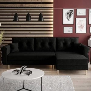 Narożnik z funkcją spania Wilkins czarny prawostronny stylowy i nowoczesny design wpisujący się w każdą aranżację