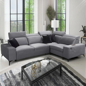 Narożnik z funkcją spania Kelly Sleek II szary prawostronny elegancki narożnik do salonu wykonany z miękkiej tkaniny typu velvet