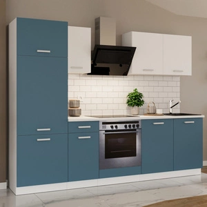 Zestaw mebli kuchennych z blatem Toni 260 cm biały / morski komplet kuchenny doskonale prezentuje się w nowoczesnych wnętrzach