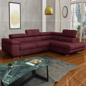 Narożnik z funkcją spania Ganta bordowy prawostronny nowoczesna tkanina welurowa gwarantuje najwyższy komfort i funkcjonalność