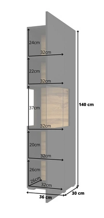 Witryna Ava 36 cm czarna / dąb wotan elegancka witryna do salonu z możliwością powieszenia prosta bryła idealna do każdego wnętrza