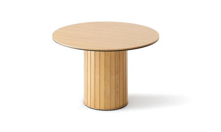 Stół okrągły Rotto 120 cm dąb vincenza nowoczesny design solidna podstawa przyozdobiona dekoracyjnymi lamelami stół do małej jadalni