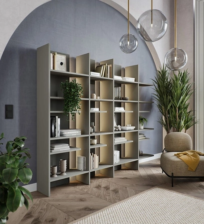 Regał Fitt 119 cm metalic ciemny / metalic jasny lewy designerski regał do biura lub salonu oryginalna konstrukcja z podświetleniem