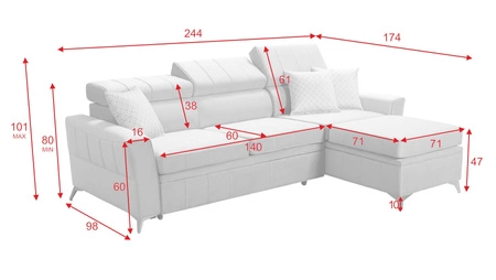 Narożnik z funkcją spania Rava brązowy prawostronny velvet komfortowy i funkcjonalny narożnik z regulowanymi zagłówkami