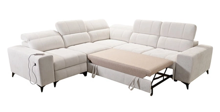 Narożnik z funkcją spania Penejos III Lux jasny szary lewostronny narożnik do salonu z wysuwanym podnóżkiem pojemnik na pościel