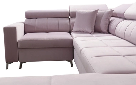 Narożnik z funkcją spania Nausa V butelkowa zieleń prawostronny elegancki narożnik do salonu wykonany z miękkiej tkaniny typu velvet