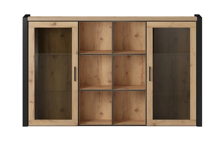 Nadstawka do komody Aktiv 180 cm dąb taurus / czarny stylowy design bezpieczne szkło hartowane metalowe czarne uchwyty