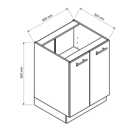 Szafka kuchenna stojąca z półką Zova D60 biała funkcjonalna szafka odporna na działanie wilgoci z dwoma frontami frezowane uchwyty