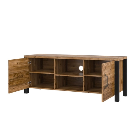 Szafka RTV Olin 147 cm appenzeller / czarny stylowa szafka pod telewizor w stylu industrialnym uchwyty w kolorze czarnym