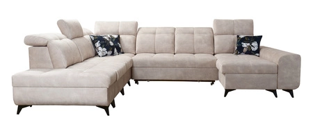 Narożnik z funkcją spania Buffalo X ciemny beżowy prawostronny funkcjonalny i komfortowy narożnik do pokoju z pojemnikami na pościel