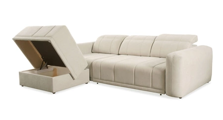 Narożnik z funkcją spania Cetara szary popiel lewostronny stylowy design komfortowe przesuwane oparcia regulowane zagłówki