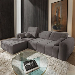 Narożnik z funkcją spania Cetara szary brąz lewostronny stylowy design komfortowe przesuwane oparcia regulowane zagłówki