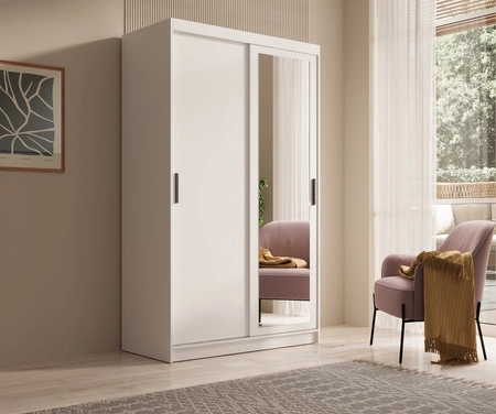 Szafa przesuwna z lustrem Hailey 120 cm biała prosta forma i minimalistyczny wygląd szafa idealnie wpasuje się do każdego wnętrza