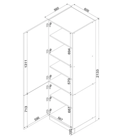 Słupek kuchenny Clara D60 SŁ/2133 wysoka szafka do kuchni odporna na działanie wilgoci i uszkodzenia czarne metalowe uchwyty