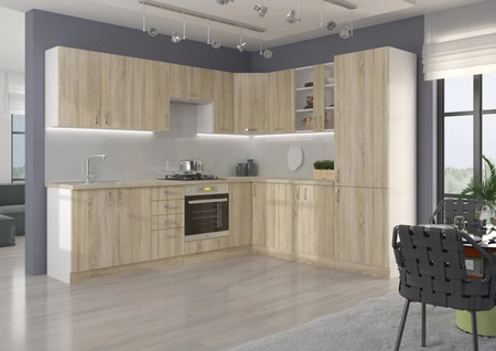 Zestaw mebli kuchennych narożny Sold 270x230 cm niepowtarzalny styl szafek dopasuje się do wnętrza każdej kuchni