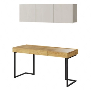 Biurko z szafką wiszącą Teen Flex 150 cm hikora naturalna / silk flou wyjątkowy design biurka z szufladami solidna metalowa podstawa