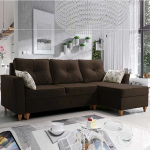 Narożnik z funkcją spania Topeka brązowy prawostronny stylowy i nowoczesny design wpisujący się w każdą aranżację