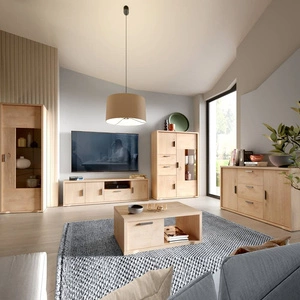 Zestaw mebli do salonu Grand dąb cremona elegancki i funkcjonalne meble z zaoblonymi detalami idealna do salonu lub pokoju dziennego