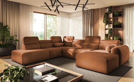 Narożnik z funkcją spania Cantare X ceglasty prawostronny wygodny narożnik o niebanalnym designie doskonały do przestronnego salonu