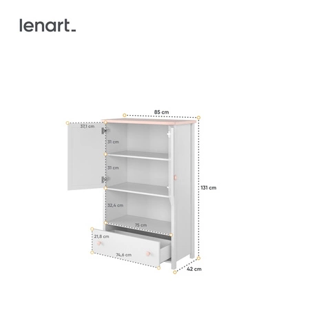 Komoda wysoka Luna 85 cm biały / różowy estetyczna komoda z szufladą i półką elegancki design połączony z wysoką jakością wykonania