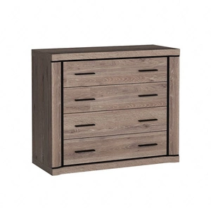 Komoda z szufladami Dallas 107 cm dąb truflowy / czarny elegancka stylistyka mebla wzbogacona o stylowe czarne dodatki pojemne szuflady