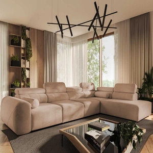 Narożnik z funkcją spania Cantare XI łososiowy prawostronny funkcjonalny i komfortowy narożnik o nowoczesnym designie pluszowa tkanina