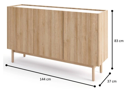 Komoda Boho 144 cm dąb riviera / marmur bianco niebanalny design uniwersalne połączenie kolorów obniżony blat w marmurowym dekorze