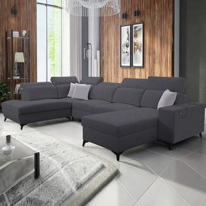 Narożnik z funkcją spania Kelly Sleek VI grafitowy prawostronny nowoczesny design narożnik do salonu z regulowanymi zagłówkami