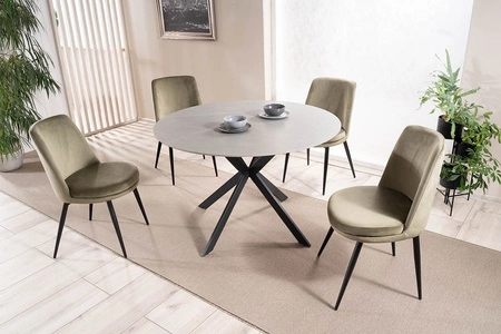 Krzesło tapicerowane Kayla szare nowoczesne oraz funkcjonalne krzesło do jadalni z metalowymi nogami