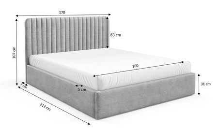Łóżko tapicerowane Faro 160x200 szary popiel wygodne łóżko do sypialni designerskie wezgłowie o subtelnie zaokrąglonym kształcie