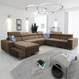 Narożnik z funkcją spania Hampton VIII jasny brąz lewostronny nowoczesny design narożnik rozkładany do salonu funkcjonalna dostawka