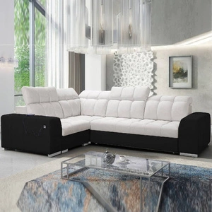 Narożnik z funkcją spania Luigi II jasny beż / czarny lewostronny komfort podczas codziennego wypoczynku narożnik z pojemnikiem na pościel