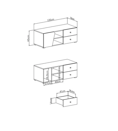 Szafka RTV Dzeta 120 cm dąb / antracyt idealna do pokoju młodzieżowego szafka pod telewizor w nowoczesnej kolorystyce