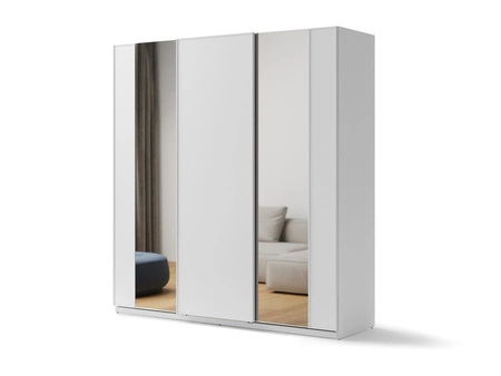 Szafa przesuwna z lustrem Maxi 220 cm biała pojemna funkcjonalna szafa do sypialni duże tafle luster umieszczone na frontach szafy