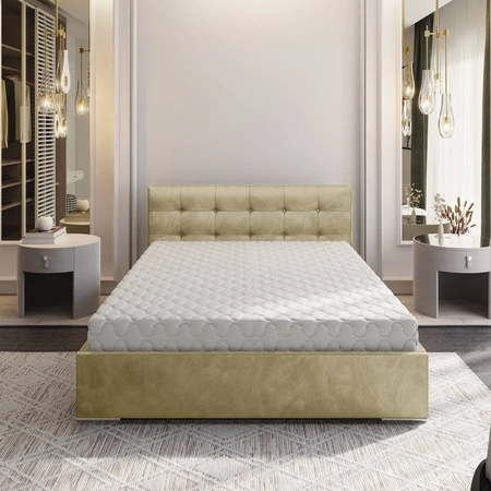 Łóżko tapicerowane Mona 160x200 beżowe z pojemnikiem w nowoczesnym skandynawskim stylu z pikowanym zagłówkiem z kryształkami