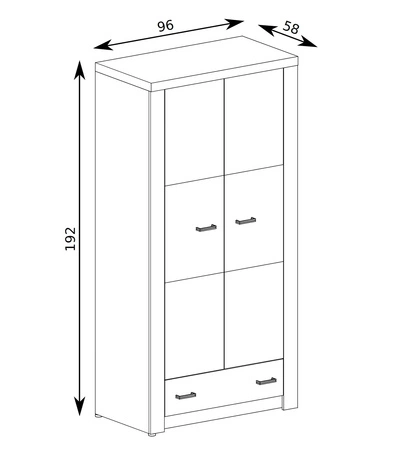 Zestaw mebli do sypialni Indiana jesion jasny wyszukana stylistyka mebli ozdobna deska na frontach oświetlona LED subtelne srebrne uchwyty