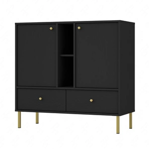 Komoda z szufladami Kioto II 100 cm czarny grafit nowoczesny design metalowe wysokie nogi w kolorze złotym komoda o oryginalnej stylistyce