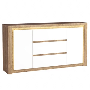 Komoda z szufladami Livinio 184 cm dąb ribbeck / biały połysk elegancka komoda o lekkim i stylowym designie subtelne oświetlenie LED