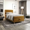 Łóżko kontynentalne Bing 100x200 musztardowe w nowoczesnym skandynawskim stylu z tapicerowanym zagłówkiem łóżko z pojemnikiem
