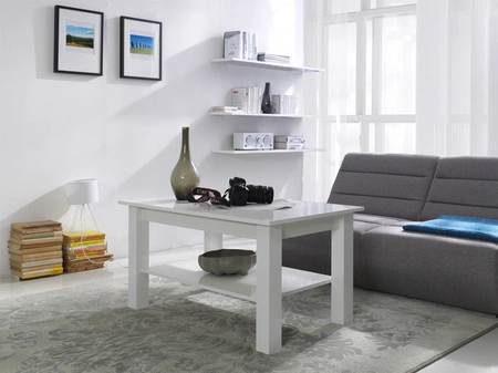 Stolik kawowy Diego T23 102 cm biały połysk nowoczesny design mebla obrzeża stolika kawowego wykończone zostały specjalną okleiną