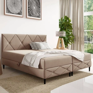 Łóżko kontynentalne Noren 160x200 beżowe nowoczesna forma łóżka do sypialni pojemniki na pościel klasyczne pikowanie na wezgłowiu