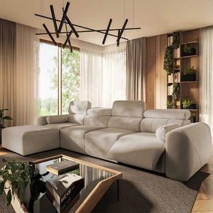 Narożnik z funkcją spania Cantare XII Lux beżowy lewostronny estetyczny i niezwykle komfortowy narożnik z podnoszonym podnóżkiem