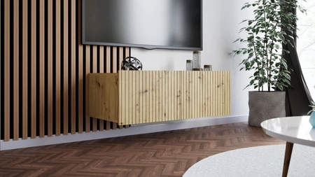 Szafka RTV Colder 100 cm dąb artisan z możliwością podwieszenia stylowy ryflowany front elegancka forma mebla w nowoczesnym stylu